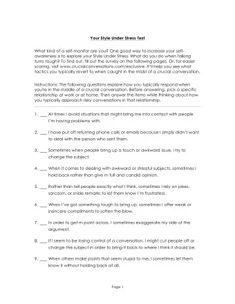 Your Style Under Stress Test  What kind of a self-monitor are you? One good way to increase your