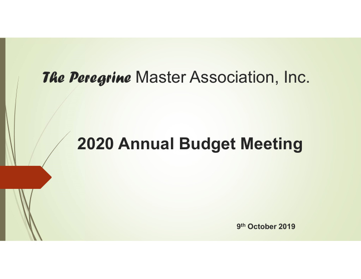 the peregrine master association inc 2020 annual budget
