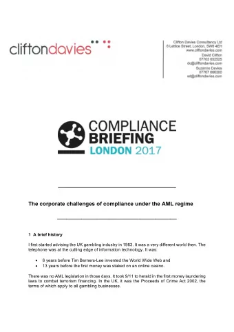 The corporate challenges of compliance under the AML regime