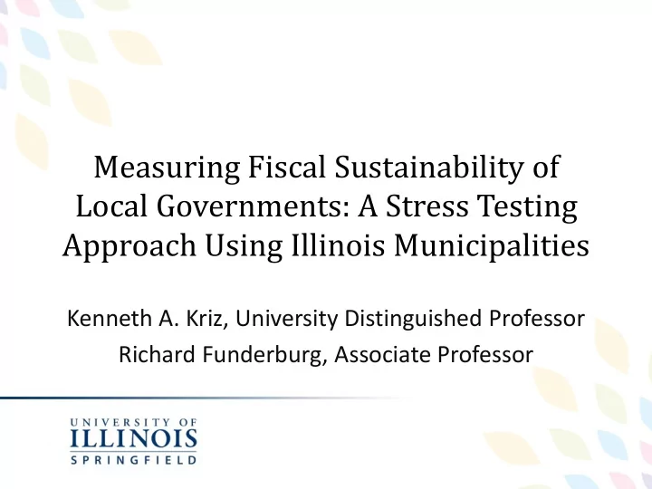 measuring fiscal sustainability of local governments a