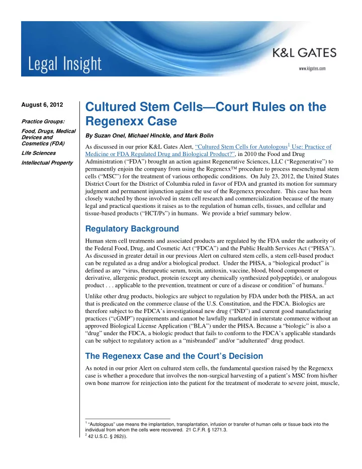 cultured stem cells court rules on the