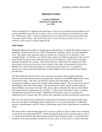 PRESENTATION  Luciano Zaffanella  Enertech Consultants, Inc.  Lee, MA  In his presentation, Dr.