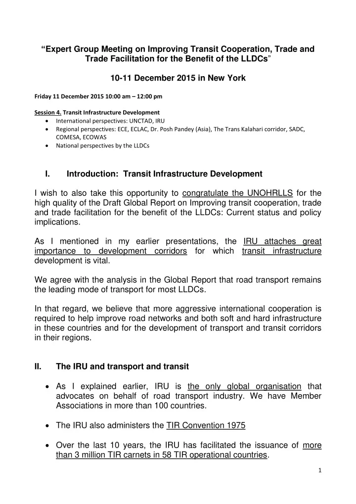 expert group meeting on improving transit cooperation