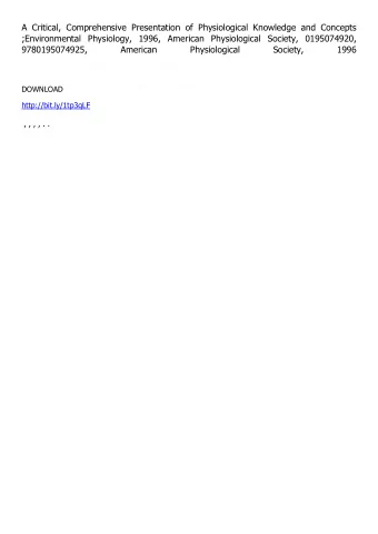 A Critical, Comprehensive Presentation of Physiological Knowledge and Concepts  ;Environmental