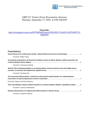 Presentatio  ions: Human Resource for Cardiovascular Health : National Needs Assessment at Central