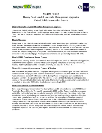 Niagara Region  Quarry Road Landfill Leachate Management Upgrades  Virtual Public Information