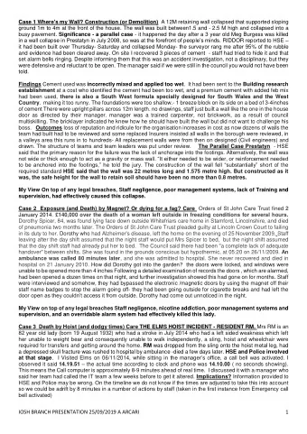 IOSH BRANCH PRESENTATION 25/09/2019 A ARCARI  1  Activity  Primary time line  what was the real