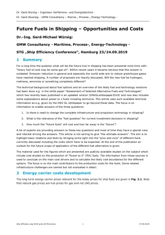 Future Fuels in Shipping  Opportunities and Costs  Dr.-Ing. Gerd-Michael Wrsig:  GMW