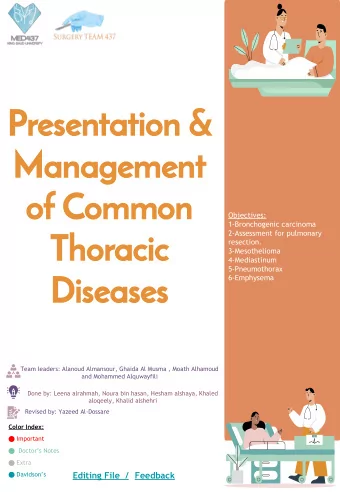 Presentation &amp;  Management  of Common  Objectives:  1-Bronchogenic carcinoma  Thoracic