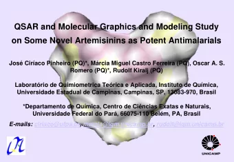 QSAR and Molecular Graphics and Modeling Study  on Some Novel Artemisinins as Potent Antimalarials