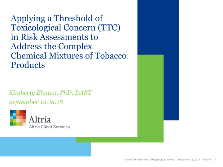 applying a threshold of toxicological concern ttc in risk
