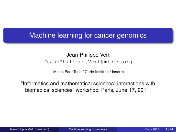 machine learning for cancer genomics