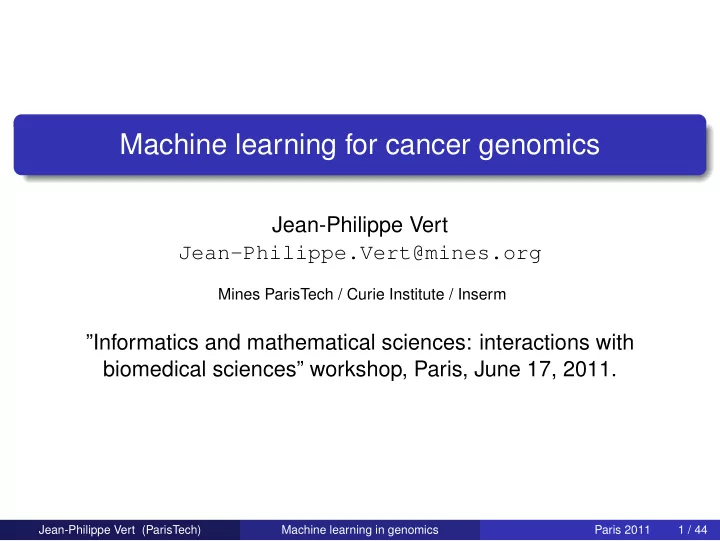 machine learning for cancer genomics