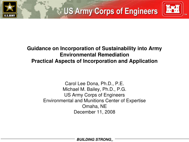 guidance on incorporation of sustainability into army