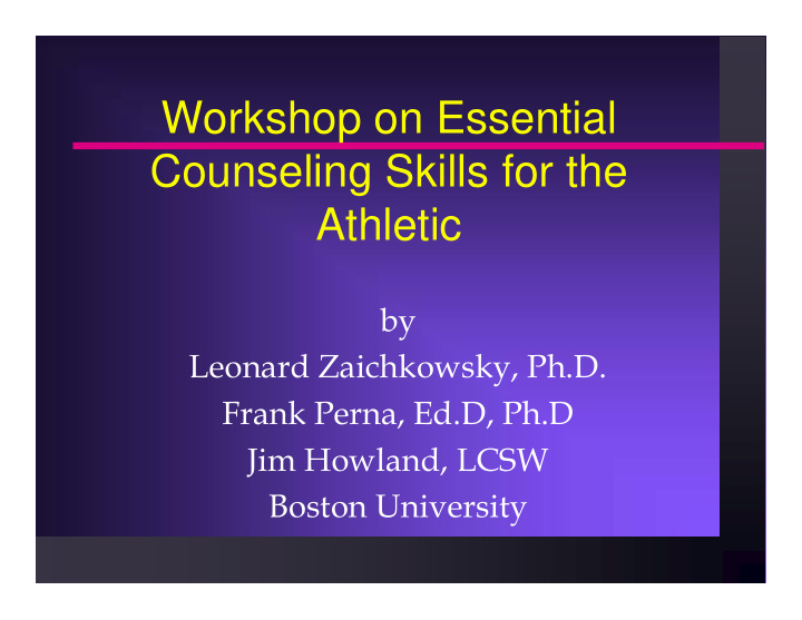 workshop on essential counseling skills for the athletic