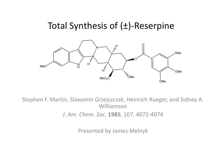 total synthesis of reserpine