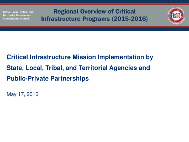 critical infrastructure mission implementation by state