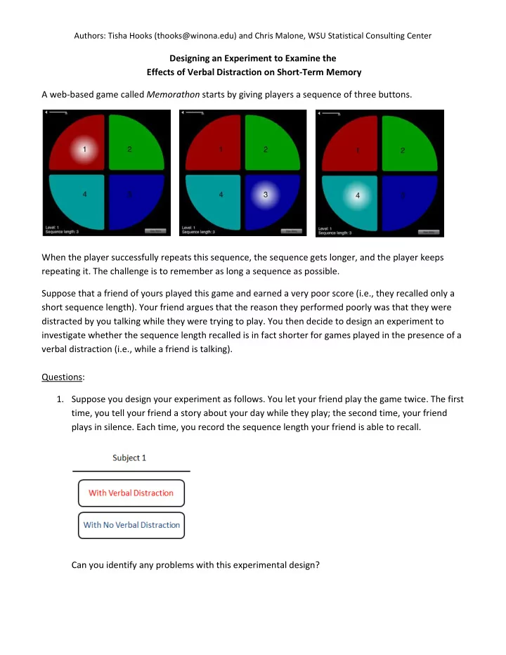 designing an experiment to examine the effects of verbal