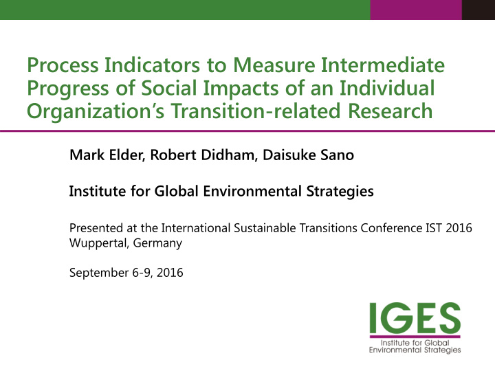 process indicators to measure intermediate progress of