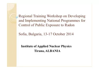 Regional Training Workshop on Developing  and Implementing National Programmes for  Control of