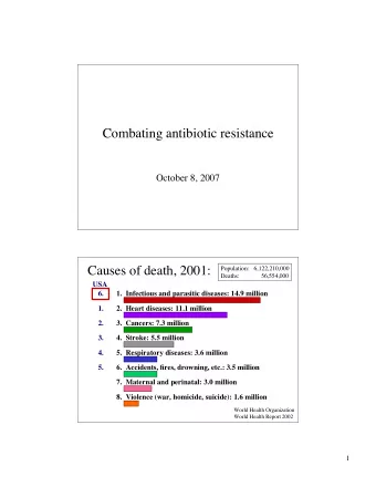 Combating antibiotic resistance  October 8, 2007  Causes of death, 2001:  Population: