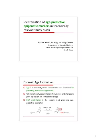 Identification of age-predictive epigenetic markers in forensically  relevant body fluids  HY Lee,