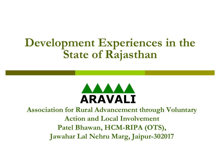 development experiences in the state of rajasthan aravali