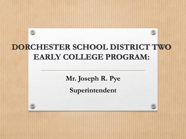 dorchester school district two early college program