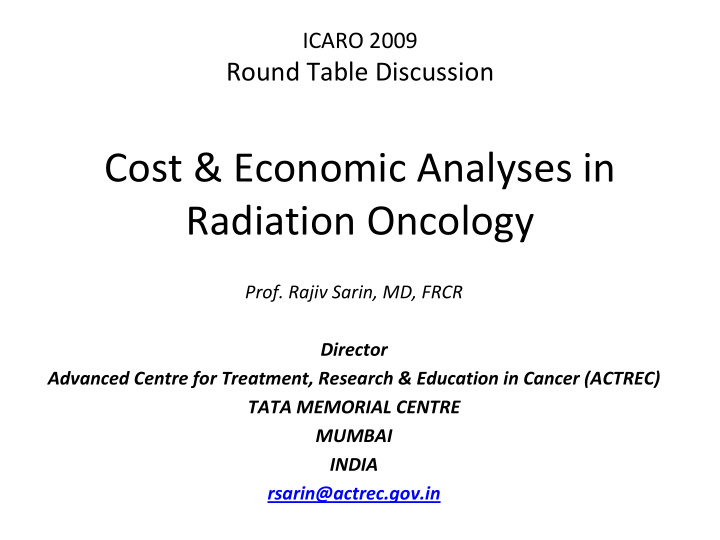 icaro 2009 round table discussion cost economic analyses