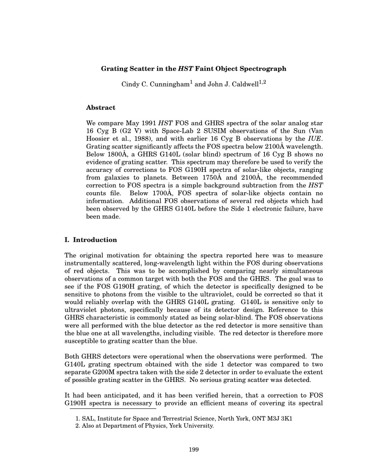 grating scatter in the hst faint object spectrograph