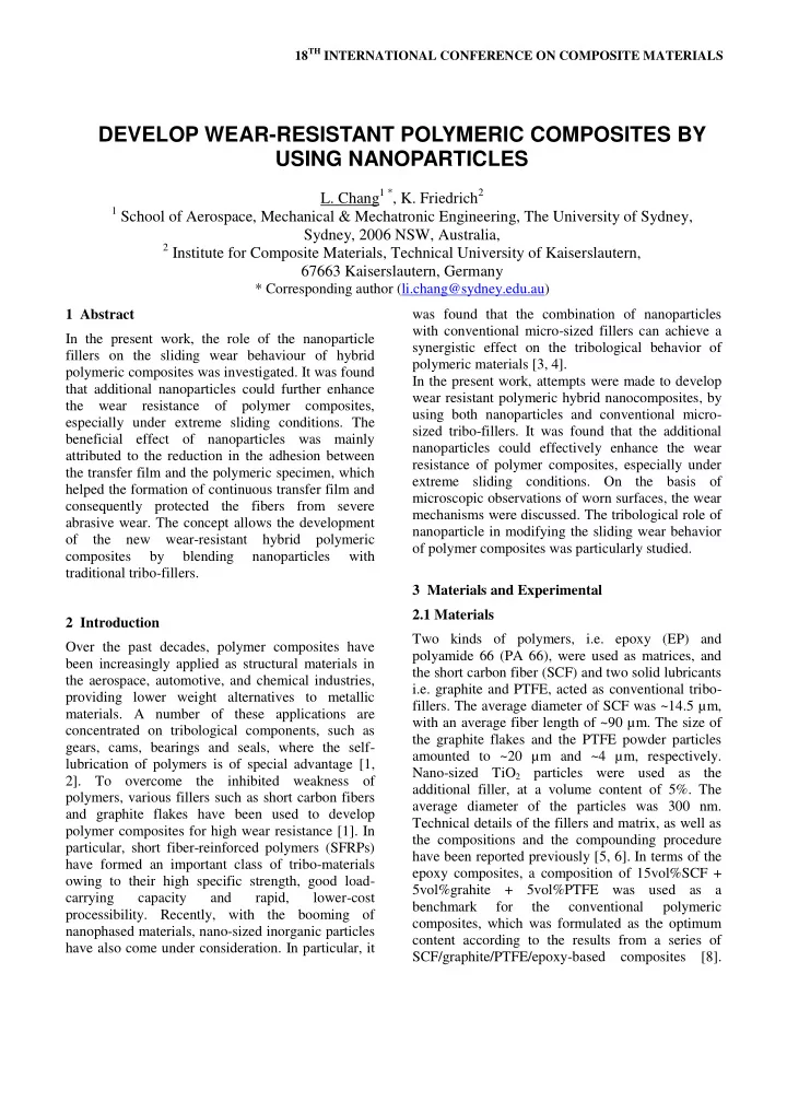 develop wear resistant polymeric composites by using