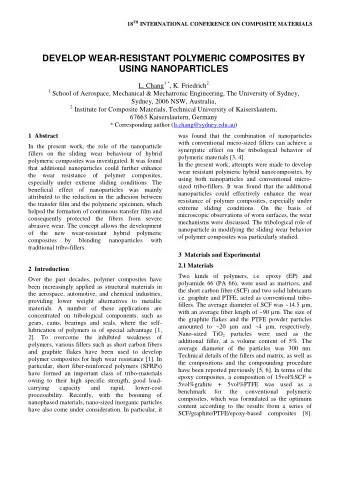 DEVELOP WEAR-RESISTANT POLYMERIC COMPOSITES BY  USING NANOPARTICLES L. Chang 1 * , K. Friedrich 2 1