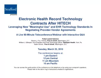 Electronic Health Record Technology  Contracts After HITECH  Contracts After HITECH  Leveraging New