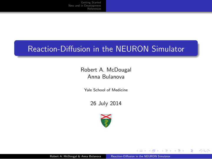 reaction diffusion in the neuron simulator