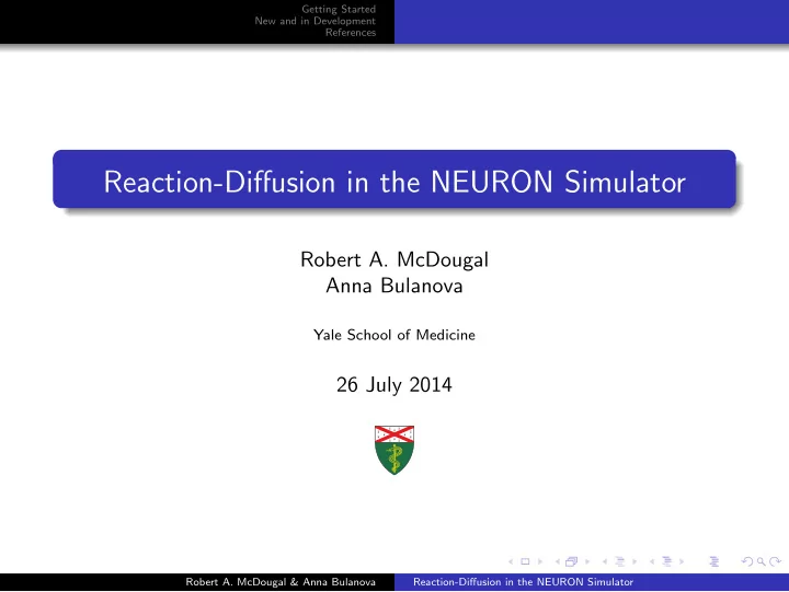 reaction diffusion in the neuron simulator