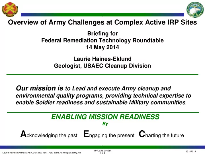 dod cleanup goals for installation restoration program irp