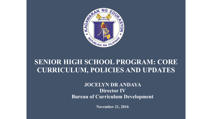 senior high school program core curriculum policies and