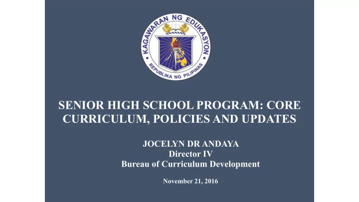 senior high school program core curriculum policies and