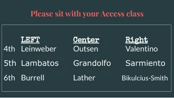 Please sit with your Access class  LEFT  Center  Right  4th Leinweber  Outsen  Valentino  5th