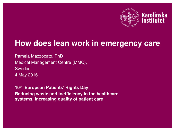 how does lean work in emergency care