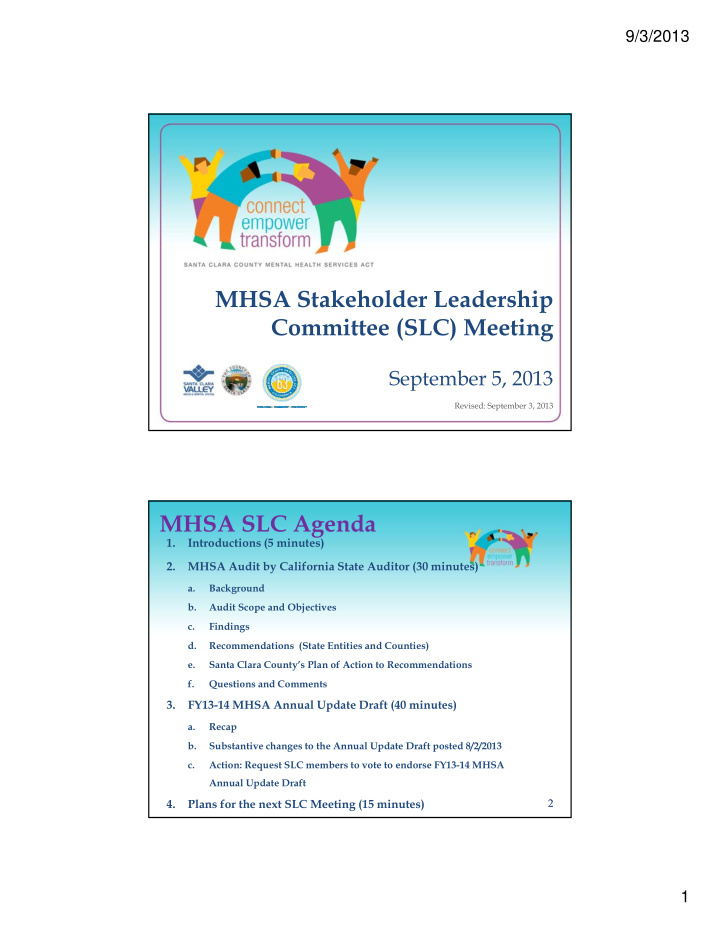 mhsa stakeholder leadership committee slc meeting
