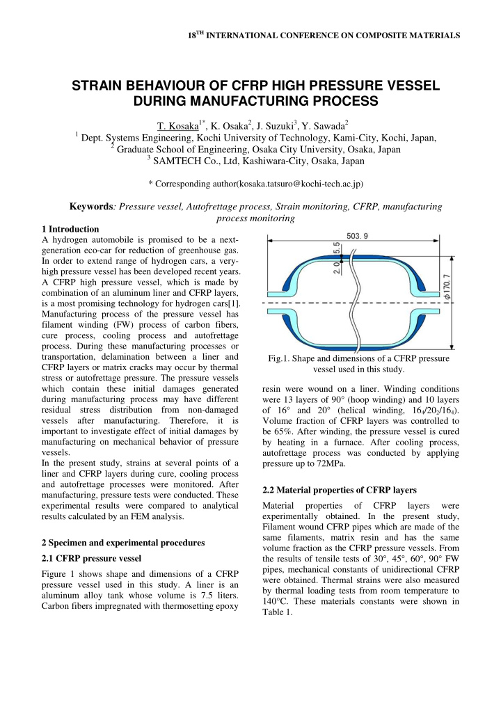 strain behaviour of cfrp high pressure vessel during