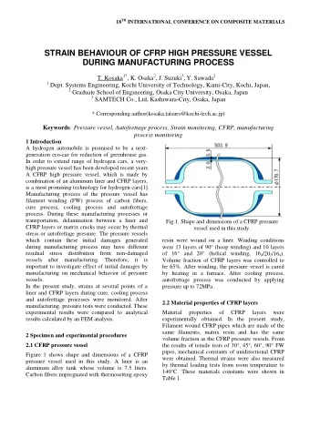 STRAIN BEHAVIOUR OF CFRP HIGH PRESSURE VESSEL  DURING MANUFACTURING PROCESS T. Kosaka 1* , K. Osaka