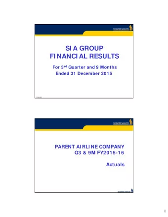 SI A GROUP  FI NANCI AL RESULTS For 3 rd Quarter and 9 Months  Ended 31 December 2015  197200078R