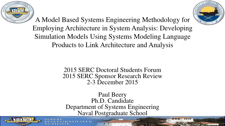 a model based systems engineering methodology for