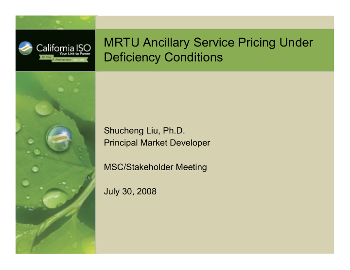 mrtu ancillary service pricing under deficiency conditions