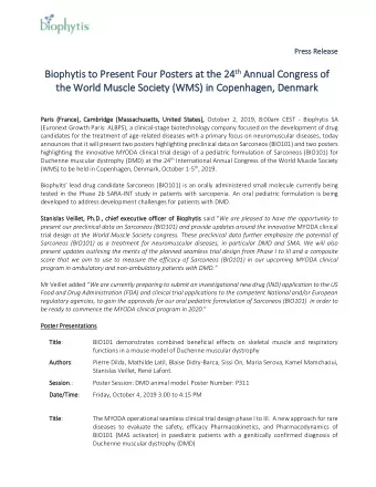 th Annu  Biophy  iophytis  is to  to Presen  Present Four Pos  Four Posters  ters at th  at the  e