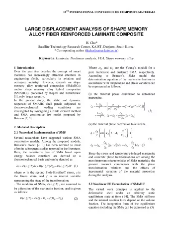 LARGE DISPLACEMENT ANALYSIS OF SHAPE MEMORY  ALLOY FIBER REINFORCED LAMINATE COMPOSITE  H. Cho*