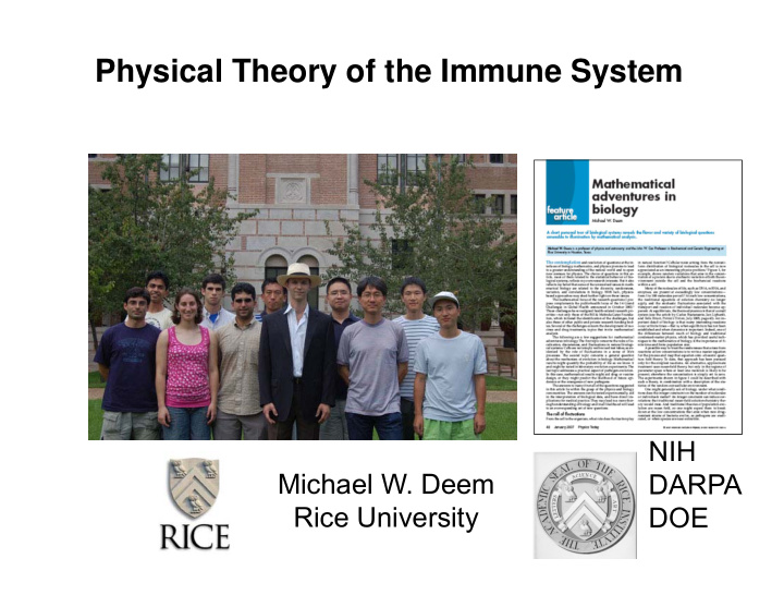 physical theory of the immune system