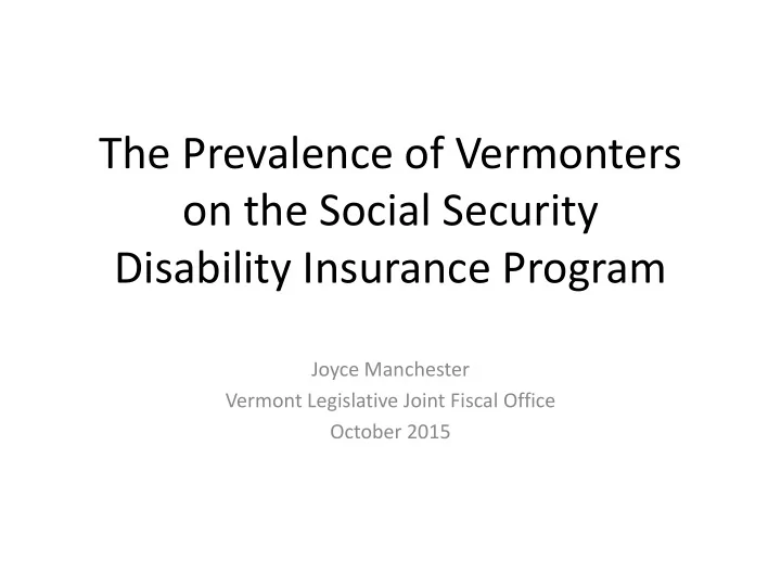 the prevalence of vermonters